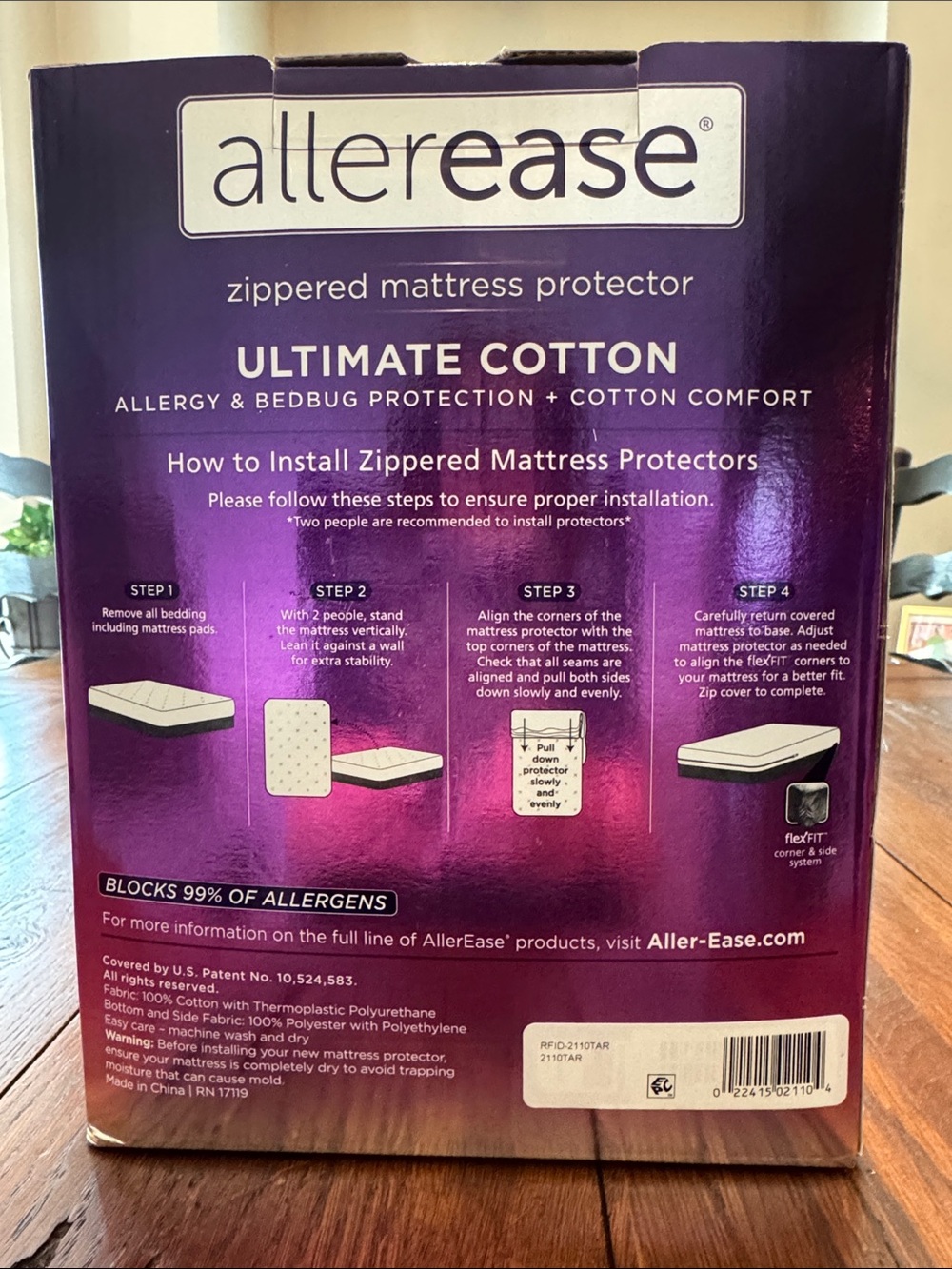 allerease Ultimate Cotton Zippered Mattress Protector Twin XL - Picture 3 of 5